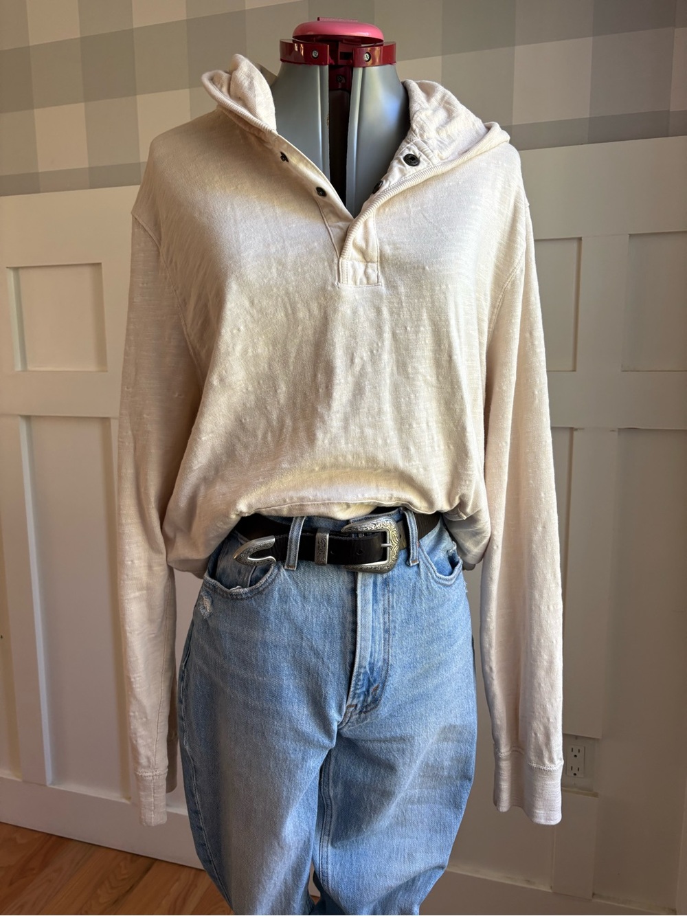 J. Crew Cotton Summer Cream Hooded Long-Sleeve Pullover XL